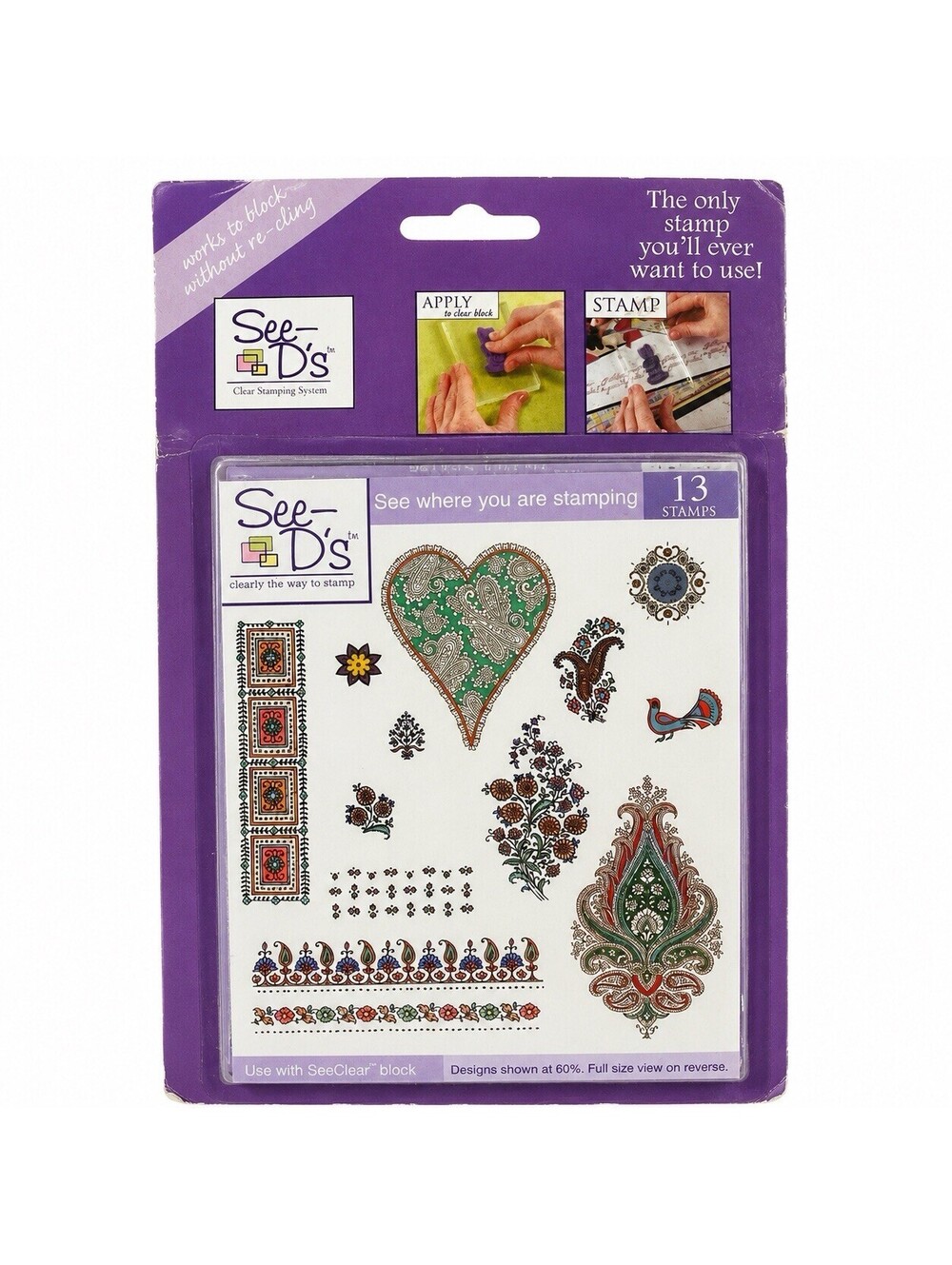 See-D’s Paisley Heart Clear Stamp Set 13pc Sugarloaf Rubber Stamps New Sealed